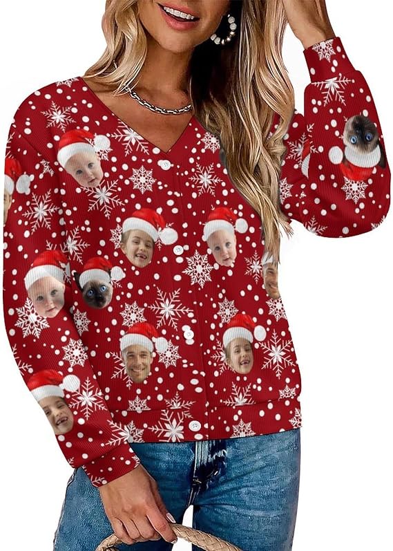 Custom Christmas Sweater for Mom Personalized Ugly Xmas Cardigan Gift for Her