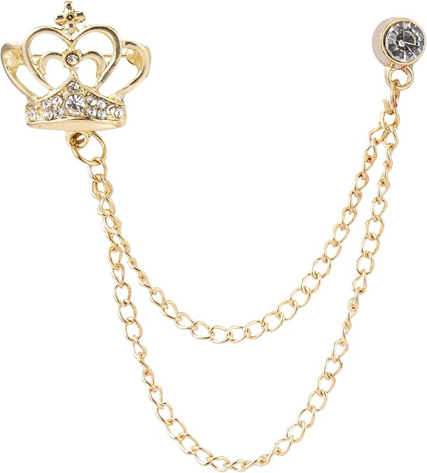 Knighthood Brooch Pin Rhinestones Retro Crown Chain Tassel Badge Suit Collar Brooch Lapel Pin Accessories for Men Women