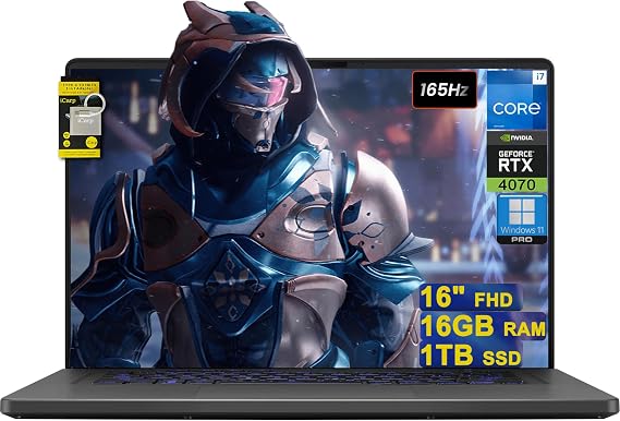 ASUS ROG Zephyrus G16 Gaming Laptop 16" FHD 165Hz Intel 10-core i7-13620H 16GB RAM 1TB SSD GeForce RTX4070 Backlit Thunderbolt IR Camera Win11Pro ICP Hub