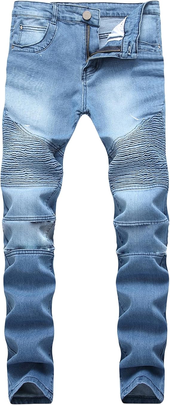 Biker Jeans for Men Slim Fit, Men's Comfy Stretch Biker Jeans Pants Rock Revival, Designer Jeans