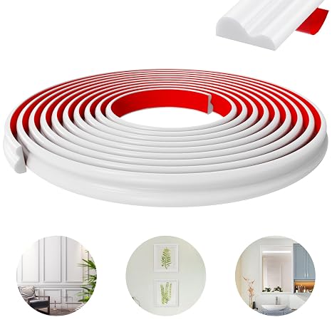 20ft x 0.9in Peel and Stick Wall Molding - Flexible DIY Wall Decorative Trim, Self-Adhesive 3D Chair Rail Panel Molding for Walls, Mirrors, Window Frames, and Home Decoration Decoration