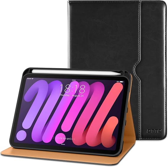 DTTO for iPad mini 7 (A17 Pro) / iPad mini 6 Case 8.3-inch, Black | Premium Leather Business Cover with Pencil Holder, Hand Strap & Pocket, Corner Protection, Auto Sleep/Wake, Multiple Angles