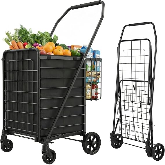 Zagtag Folding Shopping Cart with Waterproof Liner & 360 Swivel Wheels | Collapsible Grocery Cart for Easy Transport, Ideal for Laundry, Shopping, and Travel 132 LBS Capacity