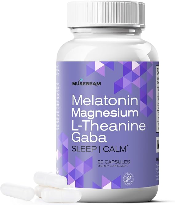 MuseBeam Night Mode Magnesium Glycinate Sleep Support Supplement | with 275mg Magnesium Glycinate, Melatonin, L-Theanine & GABA, Sleep & Relaxation Support, Vegan, Non-GMO, Gluten-Free