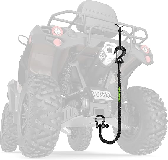 2ft ATV Recovery Strap with Winch Hook and D Ring Shackle, Tow Rope for Four Wheeler, Quad, 17,600lb Synthetic Rope with Loops, Premium Mudding Accessories