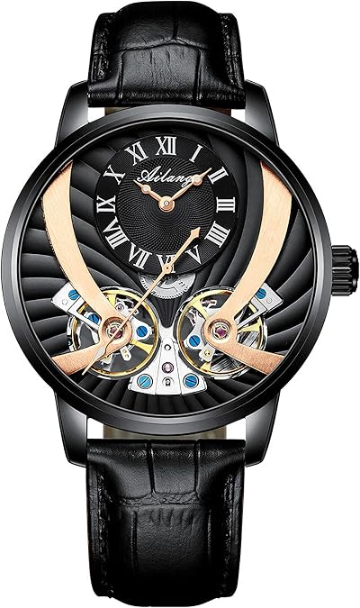TEINTOP Men's Skeleton Automatic Mechanical Wrist Watch with Leather Band