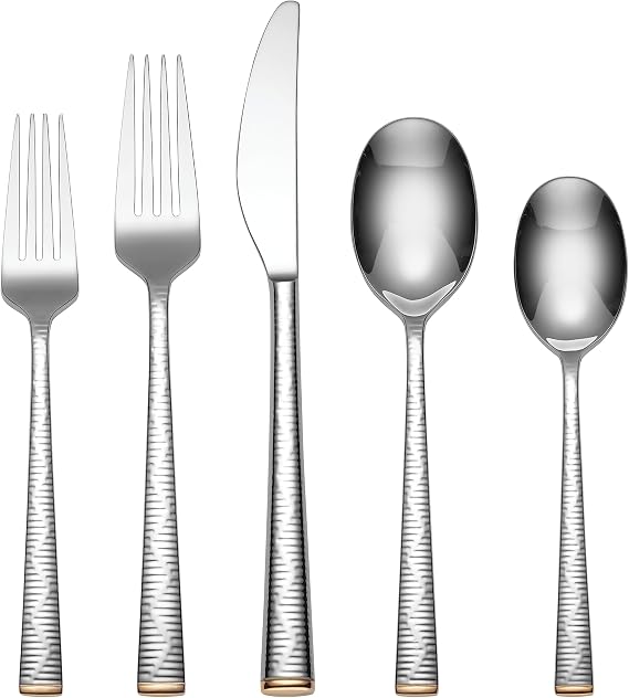 Lenox Blue Bay 20-Piece 18/10 Silverware Set for 4, Flatware | mirror finish, dishwasher safe | includes knives, forks, and spoons | heavy duty, cutlery set for kitchen and dining