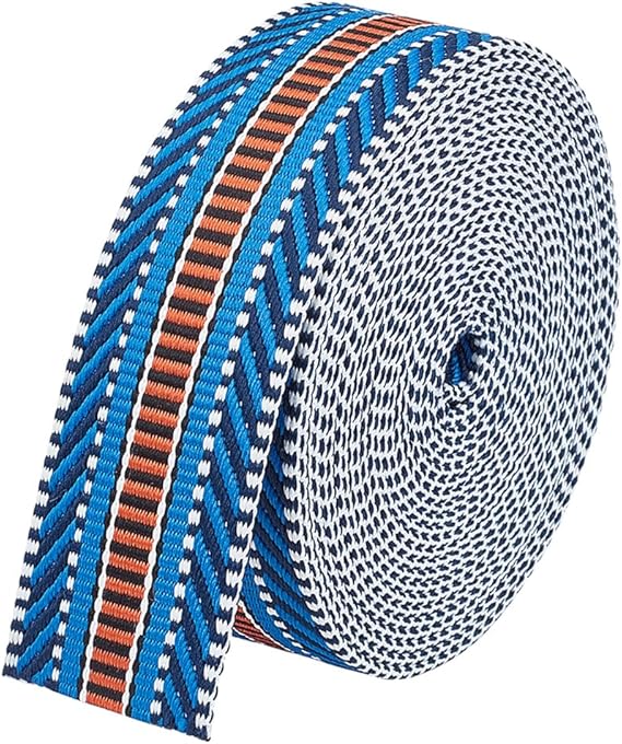 BENECREAT 5 Yards Polyester Jacquard Stripe Ribbons, 1-1/2 inch Wide Jacquard Webbing Strap Flat Sewing Woven Ribbon for Clothing Accessories Strap, Dark Blue