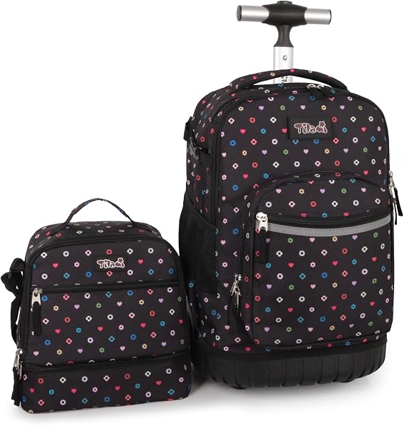 Tilami Rolling Backpack for Kids 19 inch with Lunch Bag Wheeled Laptop Backpack,Colors
