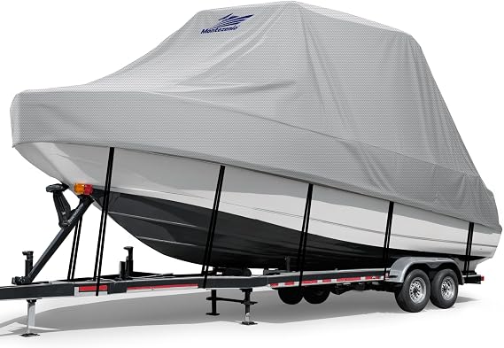 Tsukiko T-Top Boat Cover, 1200D Heavy Duty Marine Grade T Top Boat Covers Fits 22-24ft Long, Waterproof Center Console Boat Cover, Tear-Resistant Boat Storage Cover (Grey, 22-24 FT)