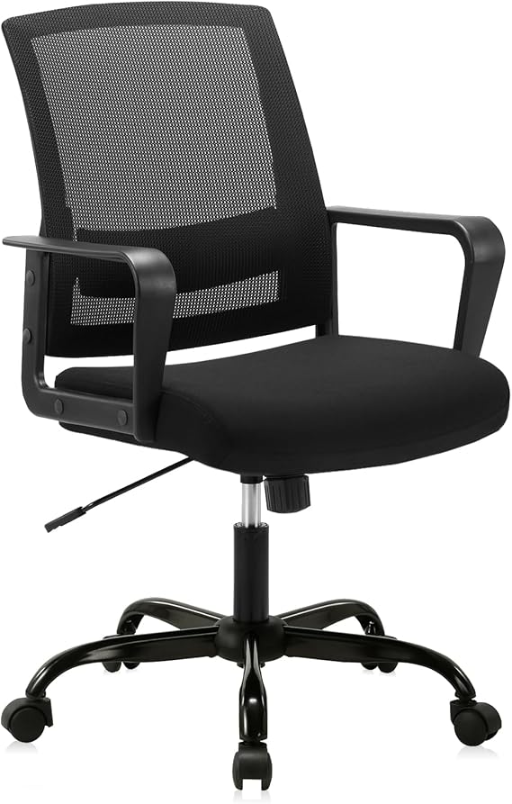 CLATINA Executive Office Chair with Wheels, Mid Back Ergonomic Mesh Desk Chair with Adjustable Height Lumbar Support, Rolling Swivel Computer Task Chair for Home Office Conference, Black