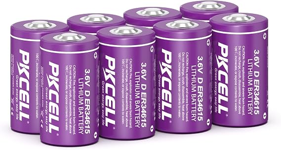 PKCELL 8 Pack ER34615 Battery 19000mAh ER34615 D Cell 3.6V Lithium Battery | Non-Rechargeable Battery for Water Meter Gas Meter PLC Memory Back-Up Power Public Security Alarm Instrumentation