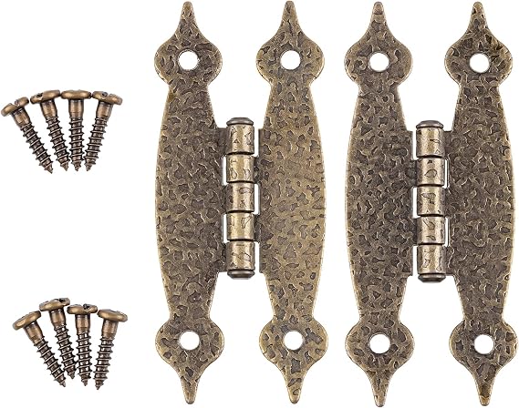 Hammered Antique Brass H Hinges for Cabinet Doors - 3-1/2" x 1-1/2" - Pack of 2 - Flush Mount Cabinet Hinges - HG3-SAB (1)