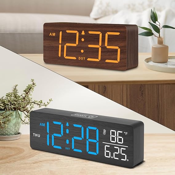 DreamSky Wooden Digital Clock + Digital Alarm Clock with Date and Temperature