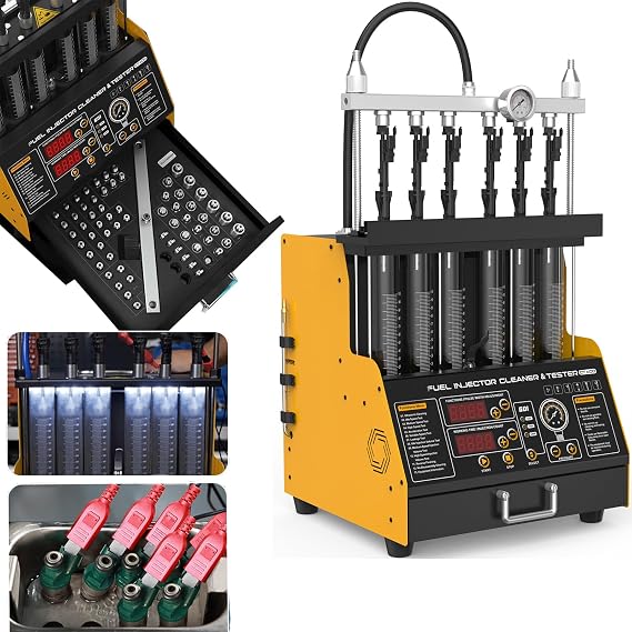 Fuel Injector Cleaner Tester, 6 Cylinder Cylinder Injector Cleaner Machine, 9 Types Adapter, 3 Cleaning & 10 Testing Functions for GDl,EFI,FSI,12V/70V/120V Option, CT400