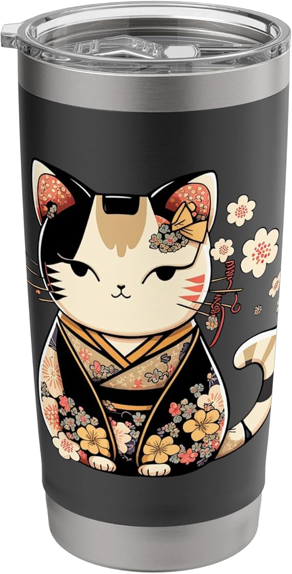 Cute Kawaii Calico Cat In Japanese Clothes Calico Critters Stainless Steel Insulated Tumbler