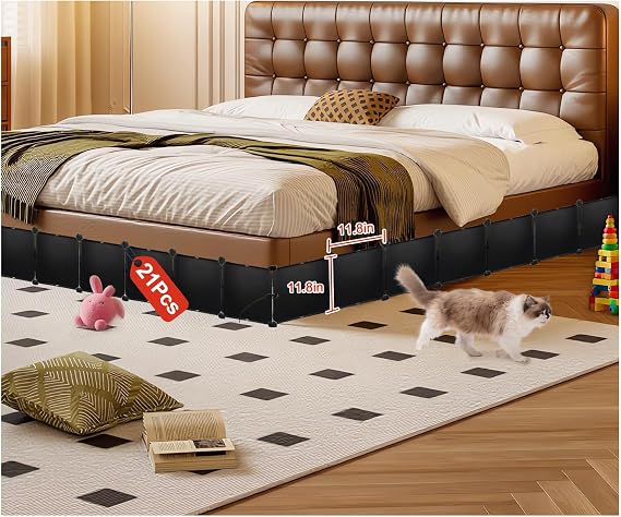 11.8" H x 248" L Total Under Bed Blocker for Pets, Adjustable Length Under Bed Blocker, Stops Pets Sneaking Under, Fits Queen, King Beds (Three Sides), Black
