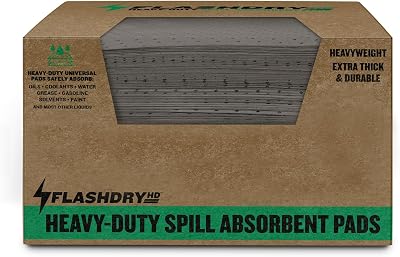 FLASHDRY Heavy Duty Universal Spill Absorbent Pads - 300GSM4mm 100 Pack, 17.5x13.5 - Superior Absorption Pads for Oil & Chemical Spills - Ideal for Garages, Workshops, Factories, Warehouses