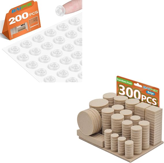 300 Pack Furniture Felt Pads and 200pcs Self Adhesive Rubber Bumpers
