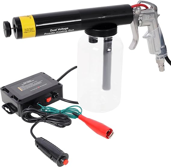 Powder Coating System, 15KV/25KV Powder Coating Gun System for Metal, Innovative Dual Voltage with Minimal Overspray and Larger Ground Clamp, Powder Coating Machine with Clear Bottle, 120V/60HZ