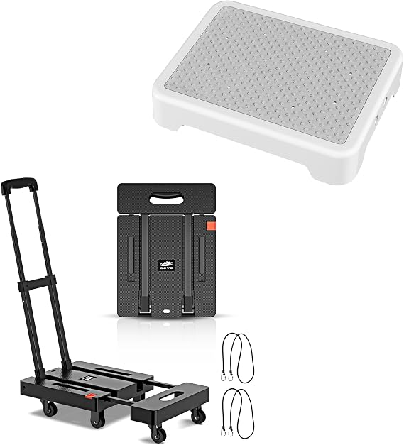 Non-Slip Step Stool for Elderly, Indoor/Outdoor Non-Slip Step Platform Assistive Devices for Adults and Elderly+500lbs Folding Hand Truck,Heavy Duty Collapsible Cart