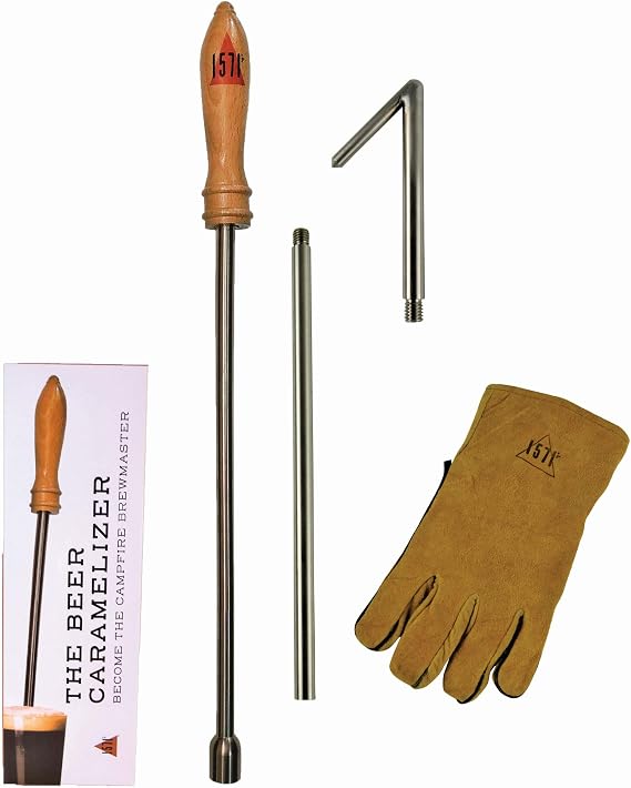 1571F Campfire Beer Caramelizer Poking Tool (W/Extra Rod, Glove, Poker Tip) Novelty Beer Accessories For Camping & Home Brewing - Perfect Beer Gifts For Men, Women, Boyfriends, Holidays