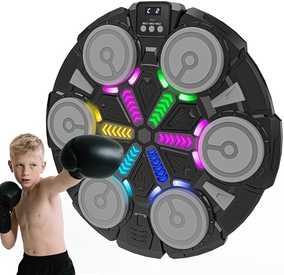 Music Punching Machine for Kids Adults,Bluetooth Wall Mounted Boxing Trainer with Gloves,Rhythm Lights,2 Player Battle Mode,Reaction Training Pad,Home Gym Sport Toys Gifts for Boys Girls Teens 3-12+
