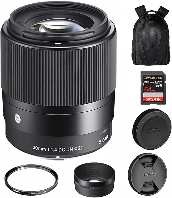 Sigma 30mm f/1.4 DC DN Contemporary Lens for Sony E, Rounded 9-Blade Bundle