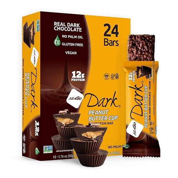 NuGo Dark, Peanut Butter Cup, 12g Vegan Protein Bar, Gluten Free, 24 Count