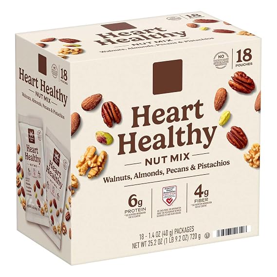 Heart Healthy Nut Mix Multipack - 25.2 oz (18 Count) - Individually Wrapped Snack Packs - Premium Blend of Walnuts, Almonds, Pistachios & Pecans -