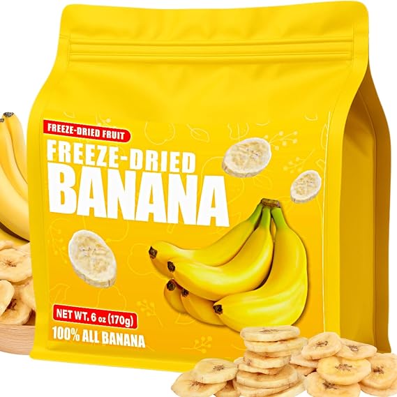 6oz Freeze Dried Banana Chips, Lightly Sweetened Fruit Snack | Lightly Sweetened Crispy Banana Chips for Smoothies, Yogurt & Everyday Snacking, Resealable Stand Up Bag