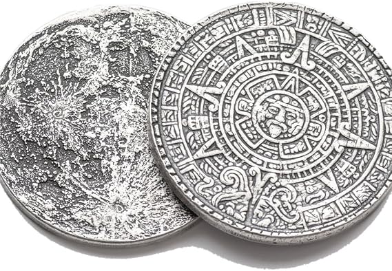 Shire Post Mint The Sun and Moon Worry Coin - Aztec Sun Stone Calendar and Moon in Silver