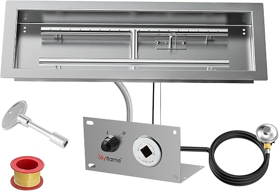 Skyflame 24 x 8 Inch Rectangular Fire Pit Pan Kit, Stainless Steel