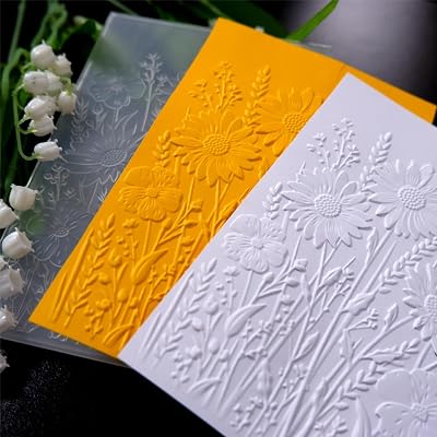 Arbuya 3D Wildflowers Textured Plastic Embossing Folders for Card Making or Journaling 3 d Daisy Flowers Embossing Folder for Gift Tag Paper Crafting Home Decoration