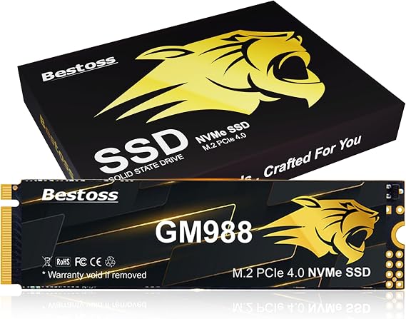 Bestoss M.2 2280 NVMe SSD 2TB PCIe 4.0, Up to 7350MB/s, SLC Cache & HMB