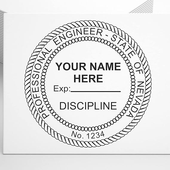 Nevada Engineer Stamp, Personalized 1-3/4 in Self-Inking Rubber Stamp NV | Engineer Seal Nevada. Good for 10,000 impressions. Choice of 11 inks. Seal size 1-3/4 in. Made to your license details.