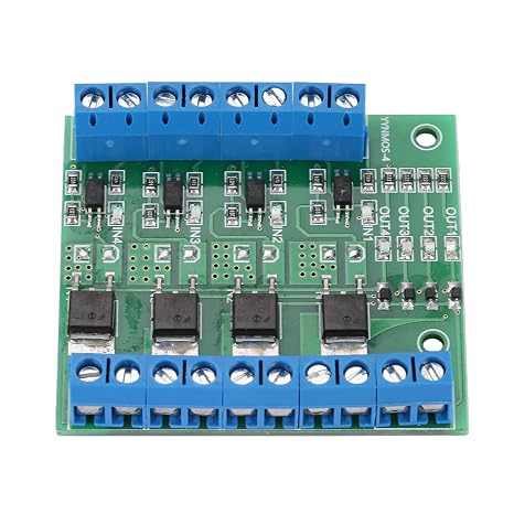 Mosfet Driver Board,PWM MOS FET Module, 4-Channel Module PLC Amplifier Circuit Module, Easy to use, Long Life Board Driver 3-20V 3.7-27VDC 10A Quick Wiring Stable Power lamp Control high Devices