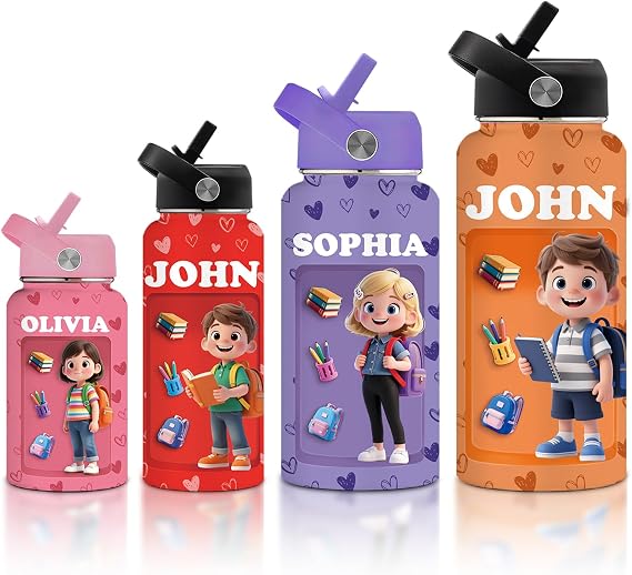 Custom Water Bottle Personalized 3D Photo Stainless Steel Insulated Bottles Straw Lid with Name for Kids Women Men Adults School Cycling Gym Sports 12oz 18oz 32oz 40oz-Style1