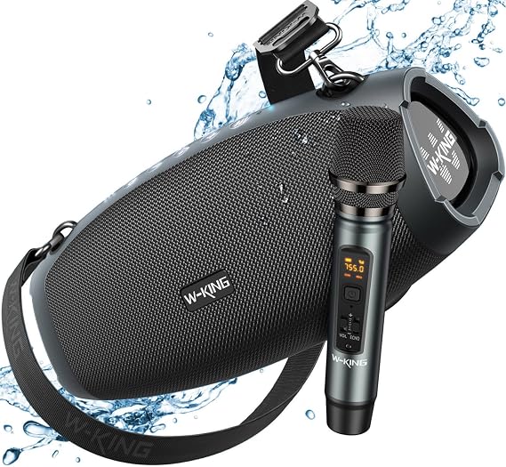 W-KING Portable Loud Bluetooth Speakers with Wireless Microphone, 70W Portable Outdoor Speakers Bluetooth Wireless Waterproof, Triple Passive Radiators-Deep Bass/Hi-fi/DSP/Power Bank/TF/AUX/EQ/Opener