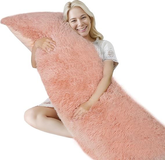 ZonLi Fluffy Body Pillow, Full Body Pillows for Adults, Long Pillow for Sleeping with Removable Cover and Adjustable Filling for Side Sleeper & Pregnancy,Large and Firm Pillow, Machine Washable(Pink)