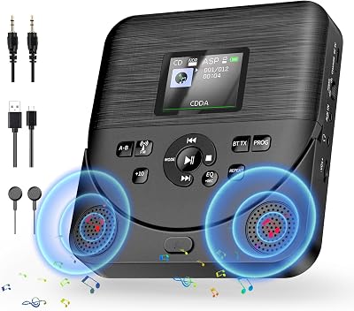 CD Player Portable for Home 2 in 1 Bluetooth Speakers & Portable CD Player with BluetoothFM RX, Rechargeable for Car with Colorful TFT Screen