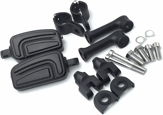 MT216-084- Motorcycle Black Long Angled Adjustable Peg Mounting Kit AirFlow Footrest Compatible with V-STAR Roadstar Suzuki Boulevard 1 inch (1") 25mm Front Engine Guard Frame Tube