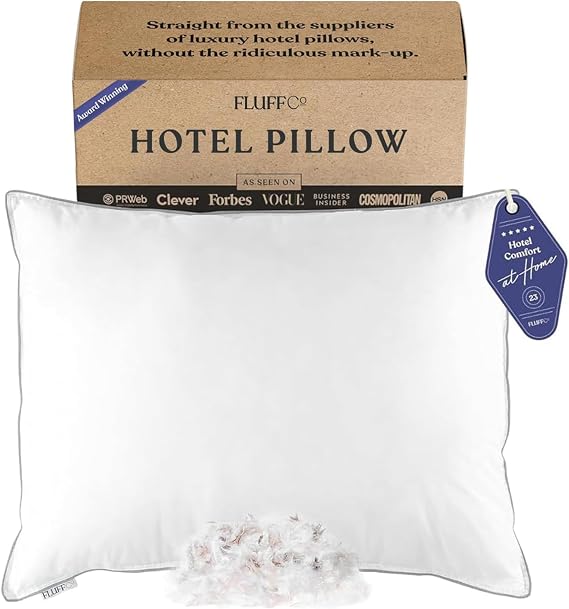 FluffCo Zen Fluff Down Bed Pillow for Sleeping - Soft, King Size (1 Pack)