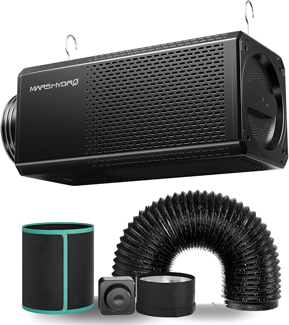 MARS HYDRO 2 in 1 Inline Fan with Carbon Filter,6" Grow Tent Ventilation System Kit, Exhaust Duch Fan with EC Motor Speed Controller,Air Filtration Kit for Hydroponics, Greenhouse, and Indoor Garden
