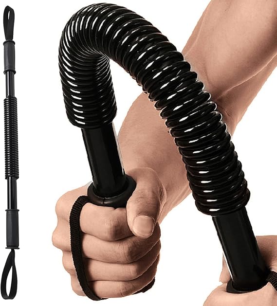 Power Twister Bar - Chest & Arm Exerciser, Upper Body Strength Trainer with 20-66 lb Resistance, Non-Slip Grips & Wrist Straps for Home Gym Workout