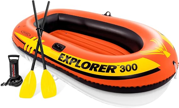 INTEX Explorer Compact Inflatable Boat Series: Dual Air Chambers Welded Oar Locks Grab Handles Bow Rope Sporty Design