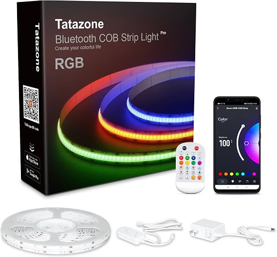 Tatazone 16.4ft Bluetooth RGB COB Led Strip Lights with Remote, Dimmable Smart App Led COB Light Strip, Color Changing Music Sync, Indoor RGB Led Lights for Bedroom, Home Decor, Party