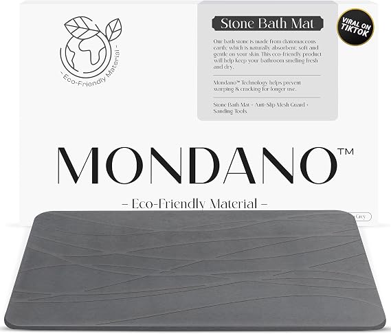 Mondano Stone Bath Mat, Quick Dry Non Slip Diatomaceous Earth Shower Mat | Non-Slip, Quick Drying, Super Absorbent Bath Mat; Absorbs 150% Weight in Water; Diatomaceous Earth Kitchen & Dish Drying Mat