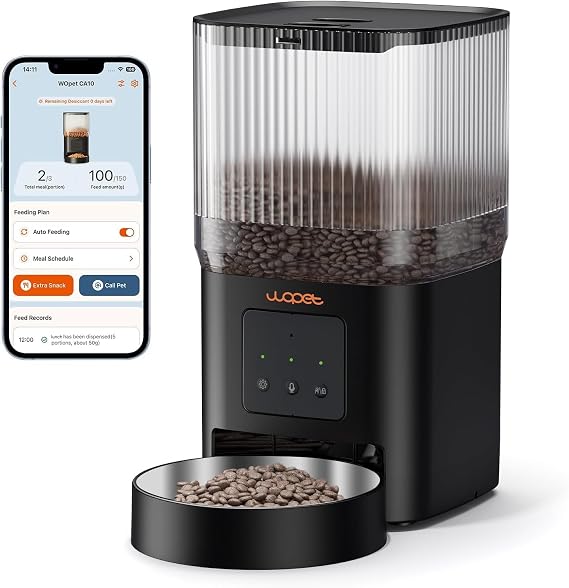 WOPET Automatic Cat Feeder, 5G&2.4G Smart WiFi Pet Feeder with App Control, 4L Capacity, 110 Meals per Day, Slow Feeding Mode, 10s Voice Recorder, Timed Cat Food Dispenser for Cats & Small Dogs