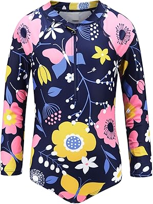 Girls One Piece Swimsuits Long Sleeve Rash Guard for Kids Girls Hawaiian Swim Shirts UPF 50 Sun Protection